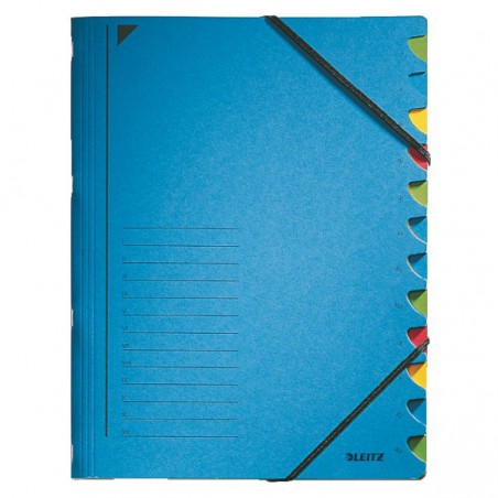Třídicí desky s gumou 12přihr. Leitz 39120035 modré