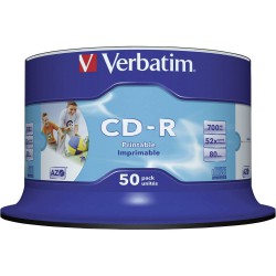 Verbatim Disk CD-R 52x, 700MB potiskovatelný, wide inkjet printable 50ks spindl