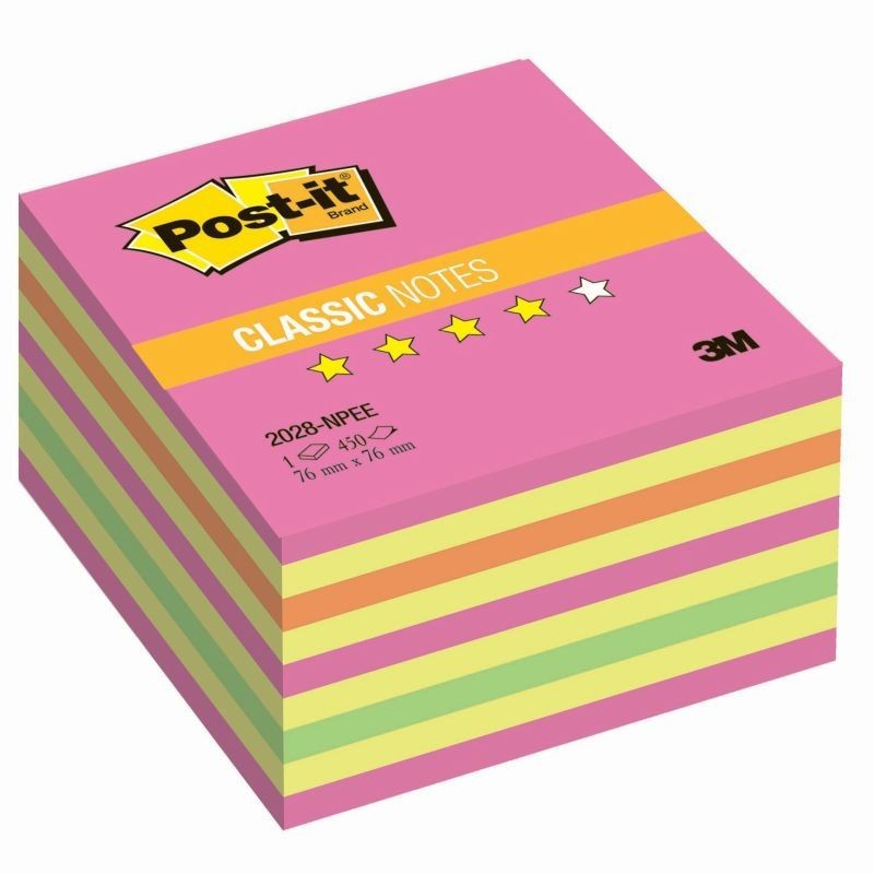 3M Post-it samolepící kostka 2028 Neon Pink, rozměr 76x76 mm, 450 lístků