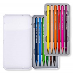 Staedtler Watercolour pencils, sada pastelek vodových a akvarelových, 12 barev, kovová krabička