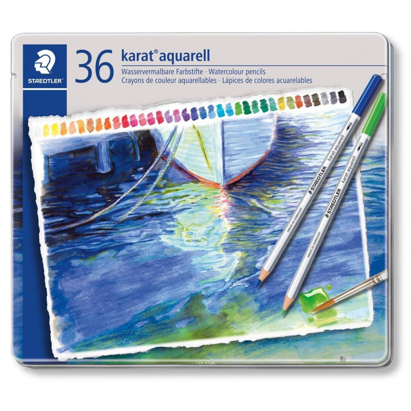 Staedtler karat aquarell 125, profesionální sada pastelek akvarelových, 36 barev, kovová krabička