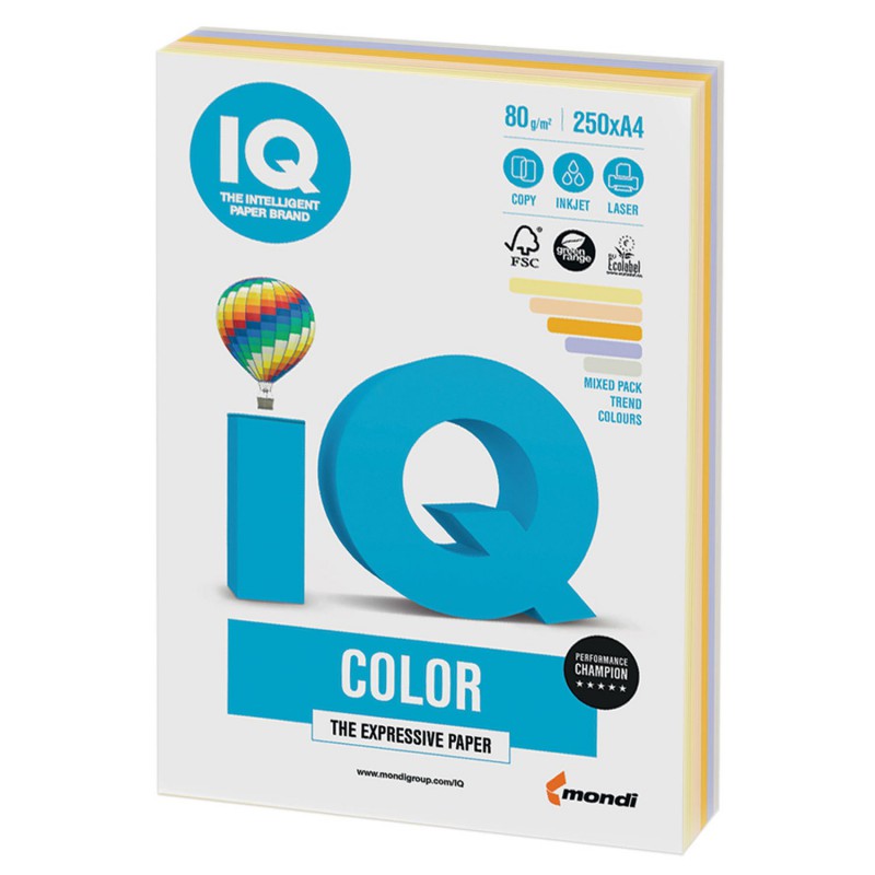 IQ Color barevný papír A4/80g mix pastelových barev, 5x50 ks