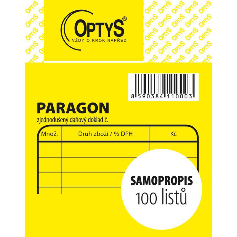 OPTYS 1100, Obchodní paragon, samopropisovací, 7,5 x 9,5 cm