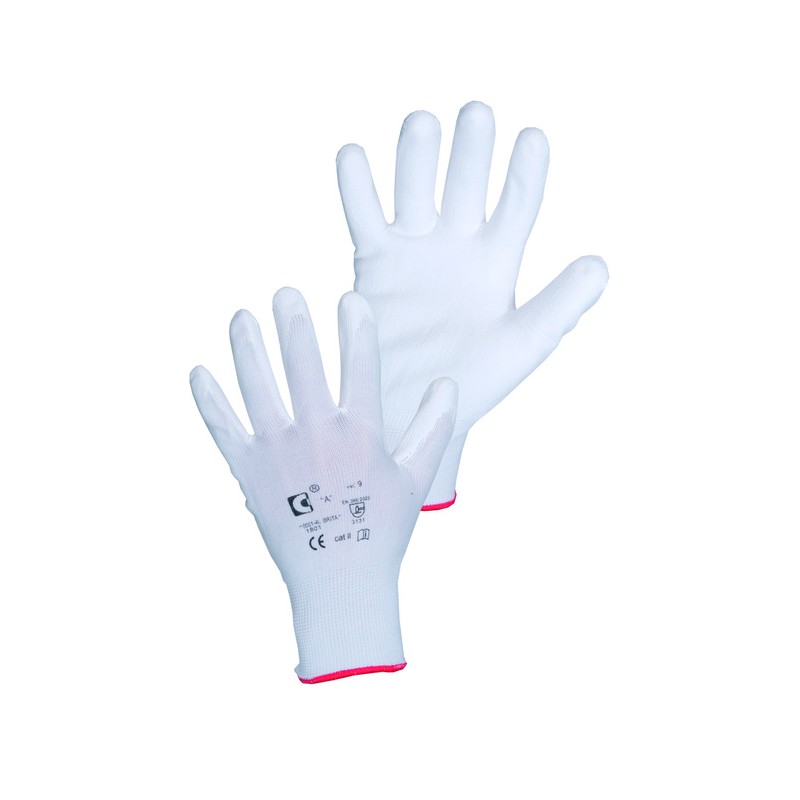 Povrstvené pracovní rukavice máčené Brita bílé, velikost 8 - M