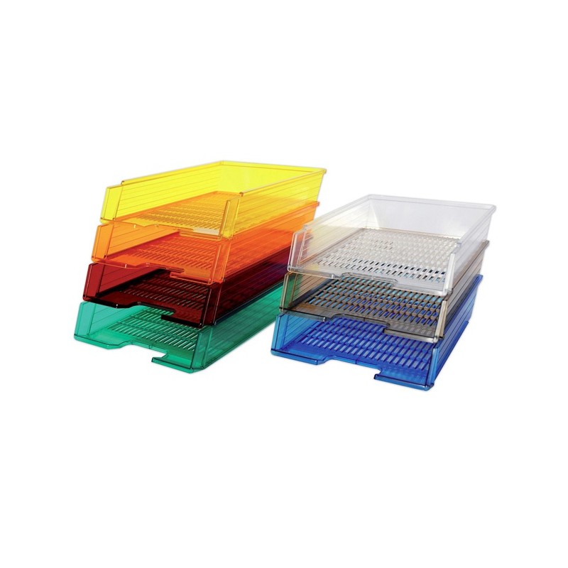 Plastové odkladače na dokumenty A4, zásuvky děrované, transparentní barvy