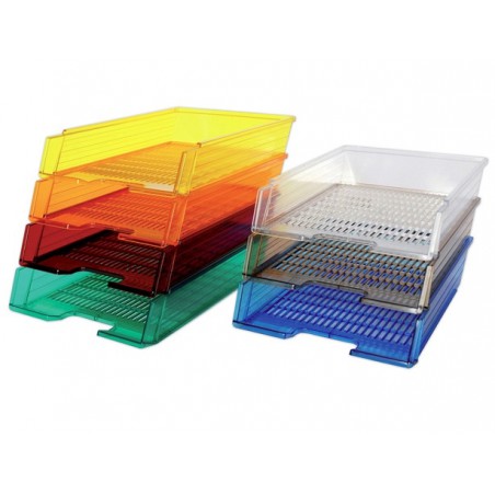 Plastové odkladače na dokumenty A4, zásuvky děrované, transparentní barvy