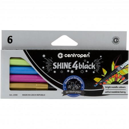 Centropen 2590/6 Shine 4 Black - 6 ks popisovačů metalických barev