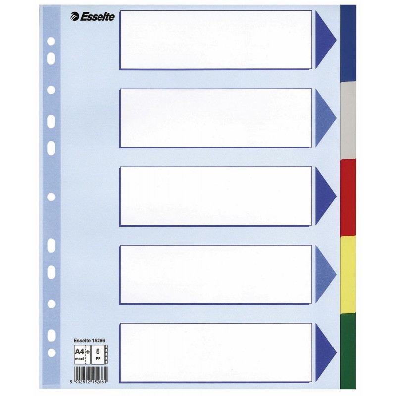 Plastové barevné rozlišovače Esselte, A4 Maxi, 5 barevných listů