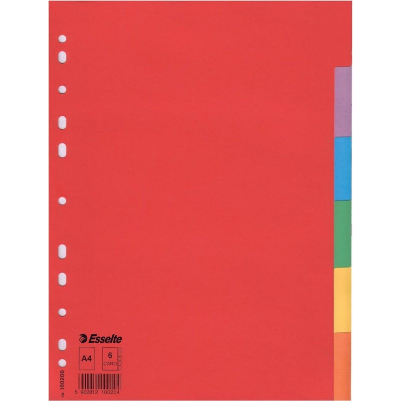 Kartonové barevné rozlišovače A4 Esselte Economy, 6 barevných listů
