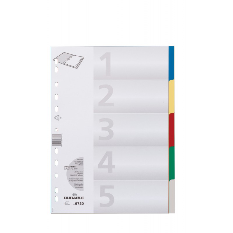 DURABLE 6730, Rozdružovač A4 s barevnými rozlišovači 1-5 barev