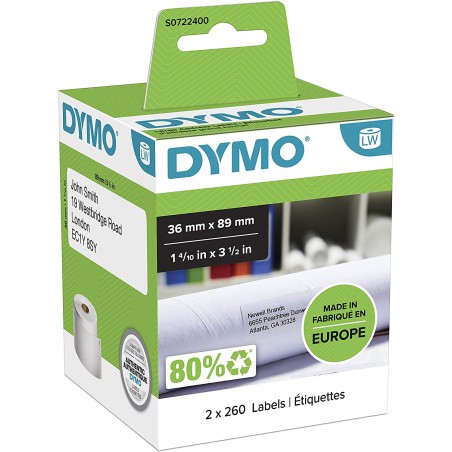 DYMO LW Standard permanentní adresní štítky 36x89 mm, 2x260 ks, S0722400