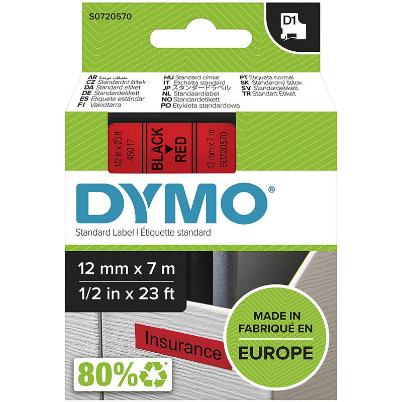 DYMO 45017 polyester páska 12mm x 7m typ D1, černá na červené, S0720570