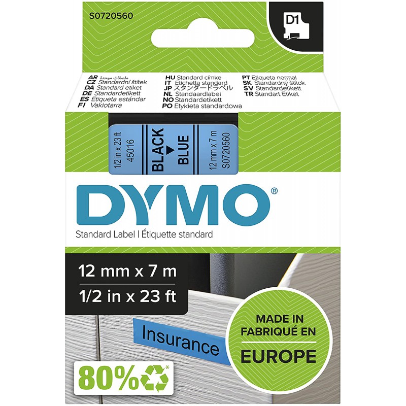 DYMO 45016 polyester páska 12mm x 7m typ D1, černá na modré, S0720560