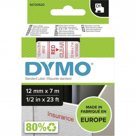 DYMO 45012 polyester páska 12mm x 7m typ D1, červená na čiré, S0720520