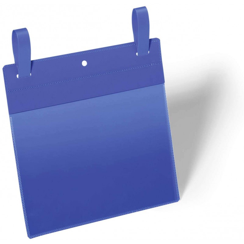 Durable 1749, závěsná plastová kapsa na dokumenty s upínacími popruhy A5 na šířku, modrá