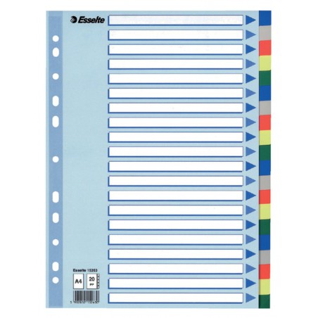 Plastové barevné rozlišovače A4 Esselte, 20 barevných listů