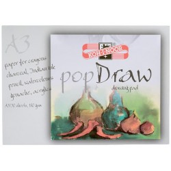 KOH-I-NOOR pop DRAW, 30 listý bílý blok kreslící A3, pastelky + uhel + tuš