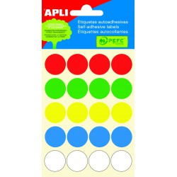 Etikety APLI kulaté, barevný mix, průměr 19 mm, 100 etiket