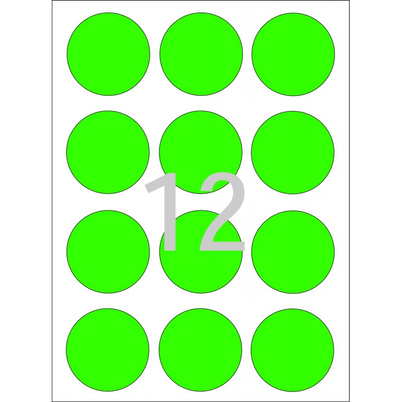 Etikety APLI kulaté fluorescentní zelené, barevné, průměr 60 mm, 240 etiket