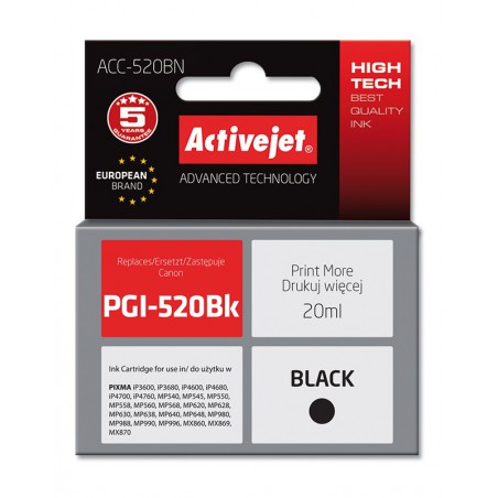 ACC-520BN, Inkoustová cartridge ActiveJet Canon PGI-520BK černá (20ml) s čipem