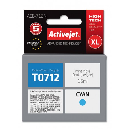 AEB-712N, Inkoustová cartridge ActiveJet EPSON T0712 cyan ( 15 ml), modrá