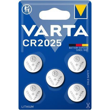 VARTA CR2025, knoflíková baterie 3V, 170mAh, lithiová, blistr 5 ks