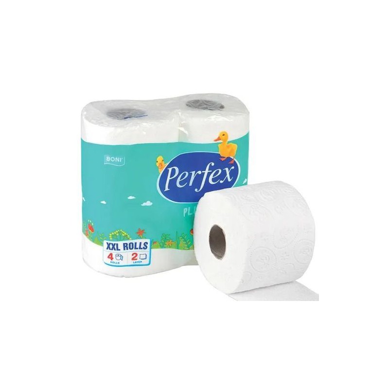 Toaletní papír Perfex Plus, 2-vrstvý, bílý, celulóza, 4 ks