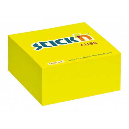 Hopax samolepící kostka Regular Cube, rozměr 76x76 mm, neonově žlutá, 400 lístků