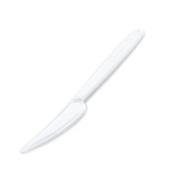 Plastový jídelní nůž bílý 18,5 cm - 50 ks