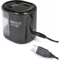 RAPESCO PS12-USB, Stolní elektrické ořezávátko černé, 2 otvory, baterie/ USB