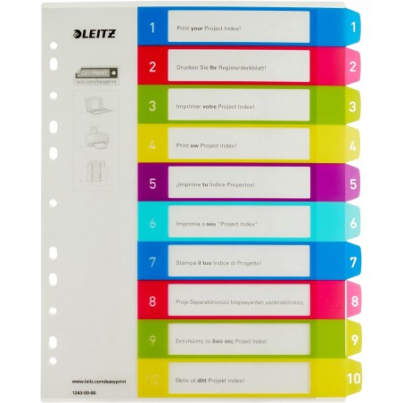 Celoplastové rejstříky Leitz Wow popisovatelné na počítači A4 MAXI, 1-10 barev