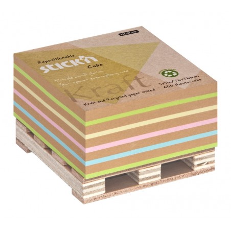 Samolepicí bloček Stick'n Kraft z přírodního papíru, 76x76 mm, obsah 400 lístků, mix barev