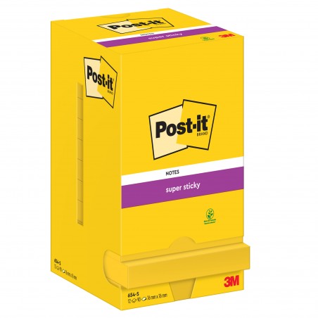 3M Post-it 654 samolepící bloček, 76x76 mm, silně lepící kanárkově žlutý, 12x90 lístků