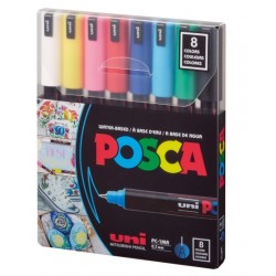 POSCA sada popisovačů tenký hrot 0,7 mm, set 8 ks, UNI PC-1MR, základní barvy