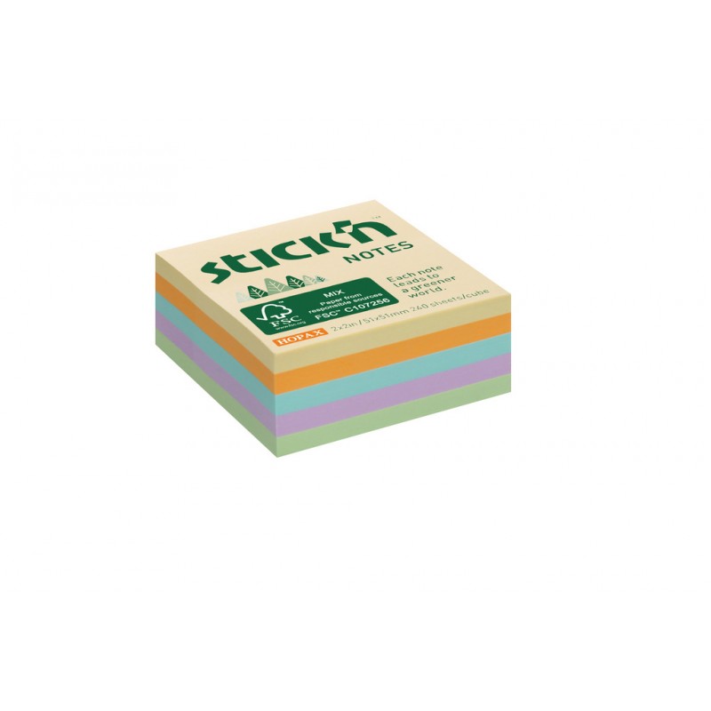 Hopax samolepící kostky FSC, rozměr 51x51 mm, pastelový luční mix, 240 lístků