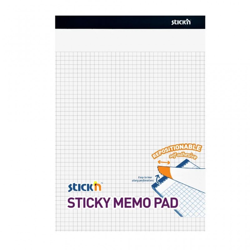 Hopax 21852, Stick'n Sticky Memo Pad - samolepicí blok - 190 x 114 mm, 50 l., bílý, čtvereček