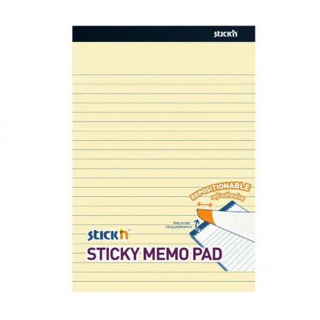 Hopax 21850, Stick'n Sticky Memo Pad - samolepicí blok - 190 x 114 mm, 50 l., žlutý, linkovaný