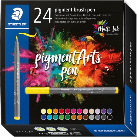 STAEDTLER Pigment Brush Pen, sada štětcových fixů, 24 barev