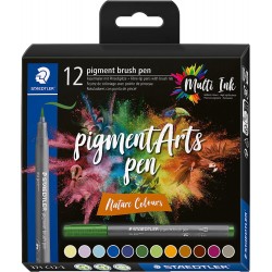 STAEDTLER Pigment Brush Pen, sada štětcových fixů, 12 přírodních barev