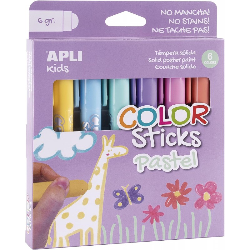 Temperové barvy pastelové APLI, v tyčince - suché - 6 barev
