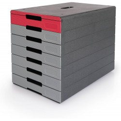 Durable 7763, úložný box na stůl IDEALBOX PRO 7, antracitová/červená- 7 zásuvek