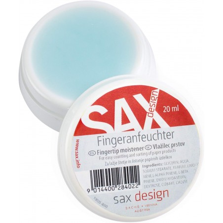 Gelový zvlhčovač prstů Sax, glycerinový 20g, s mátovým olejem