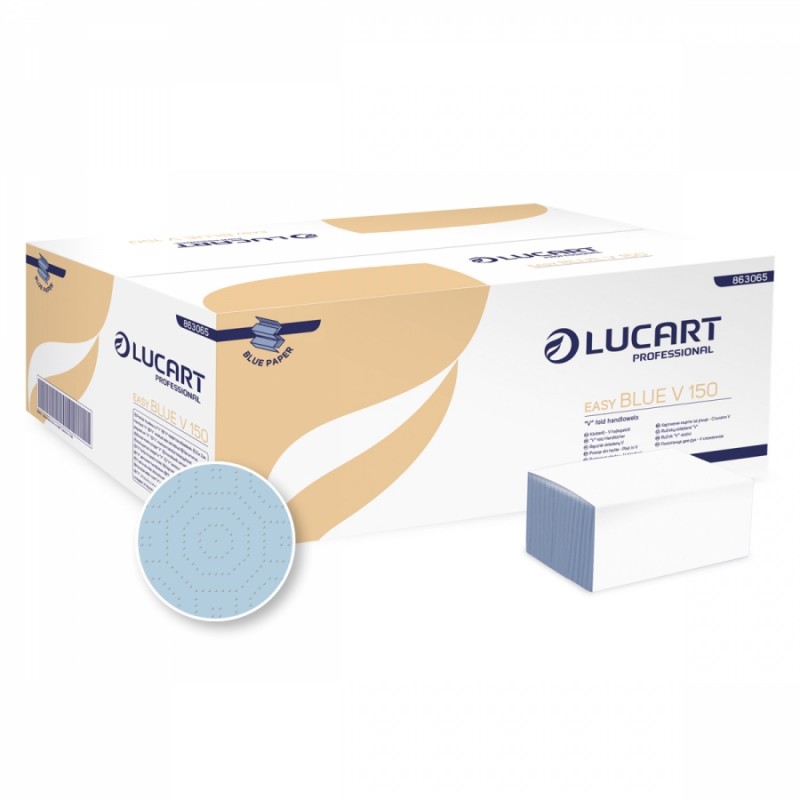 Lucart Easy Blue V 150,  Dvouvrstvé papírové ručníky skládané, modré, 3000 ks