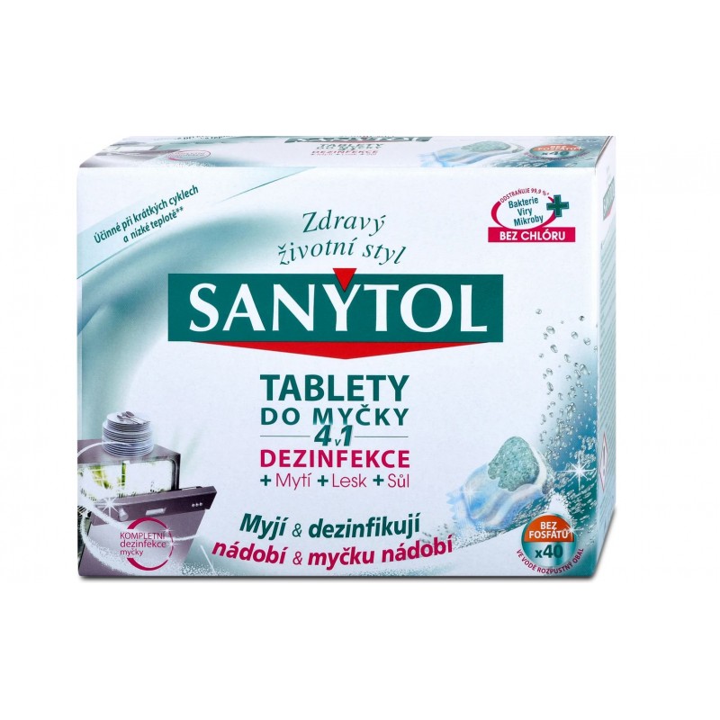 Sanytol - tablety do myčky 4 v 1, kompletní dezinfekce myčky