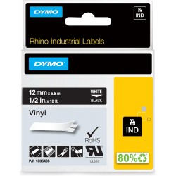 Dymo štítky 1805435 vinylové, 12 mm x 5,5 m typ IND Rhino VINYL, bílá na černé