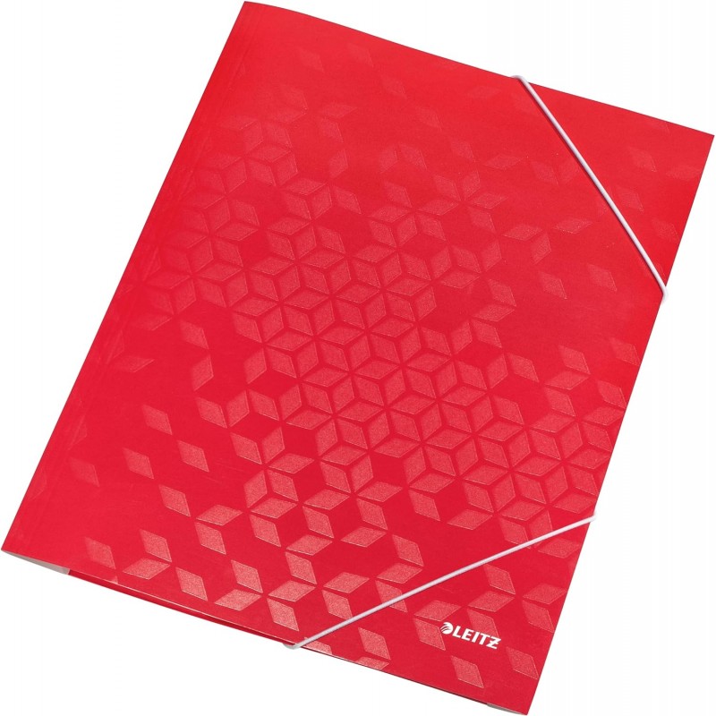 3 klopé desky na spisy Leitz WOW s gumičkou, červená, kapacita až 250 listů